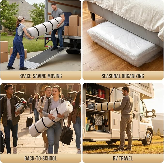 TAILI Mattress Vacuum Storage Bag, Full/Queen Mattress Vacuum Bag with 4 Straps, Sealable Bag for Memory Foam, Latex, Easy Moving, Transport and Storage