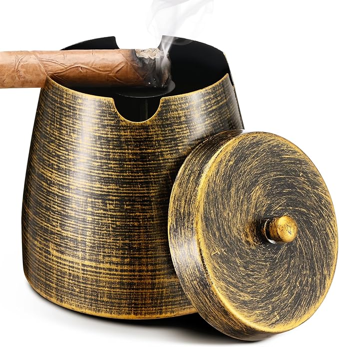Cigar Ashtray with Lid for Outdoors Outside Patio Home Retro Decor,Large Holder Ashtray Windproof,Cigar Accessories Gifts for Men Dad Husband Boyfriend (X-Large)