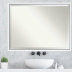 Amanti Art White Wall Mirror 32x42 Morgan White Blue Rectangle Bathroom Mirror for Wall Decor Living Room, X-Large Modern Wood Frame, Hangs Horizonally and Vertically, Bathroom Decor, Beveled Edge