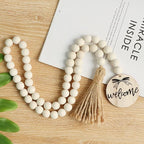 Meplait Welcome Wooden Bead Garland with Tassel, Decorative Beads Home Decor Farmhouse Tassel Garland Boho Decor for Tiered Tray（38in）