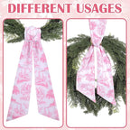 Pink French Toile Wreath Sash - 2 Pcs Sashes for Wreath Front Door Baby Shower Wedding, Rustic Wreaths Sash for Embroidery Monogram Garland Indoor Outdoor