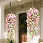 Waipfaru Artificial Petunias Flowers for Outdoors, 4 Pcs UV Resistant Fake Hanging Plants Spring Outside Decor, Faux Silk Flowers Long Trailing Vines for Outdoor Planters Porch Garden