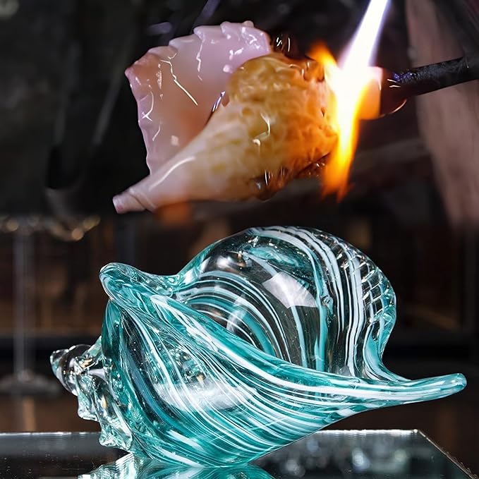 QFkris 9.9" Hand Blown Glass Conch Seashell Figurine Home Decor Art Glass Sea Shell Sculpture