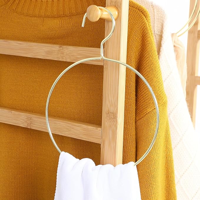 10 Pcs Golden Scarf Organizer for Closet, Clothes Belt/Scarf Hangers for Closet, Space Saving Steel Tie Scarves Rings Holder for Neckties, Shawls, Scarves, Veils, Pashminas Display, Sorting