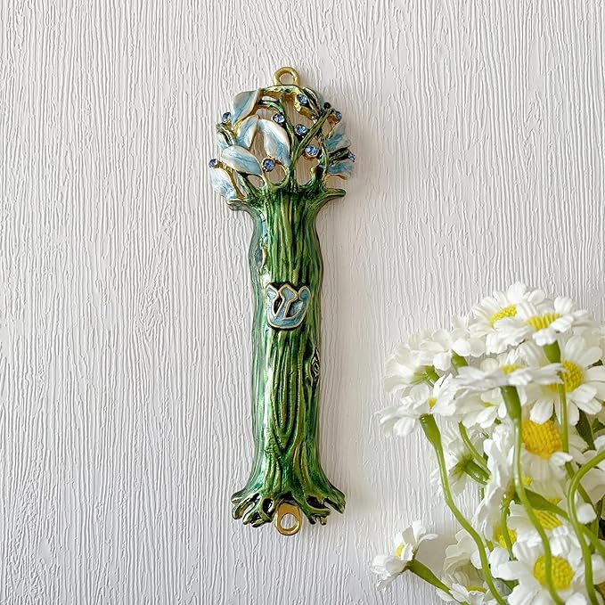 4.9 Inches Hand-Painted Mezuzah, Exquisite Enamel Design with Scroll Included for Jewish Occasions