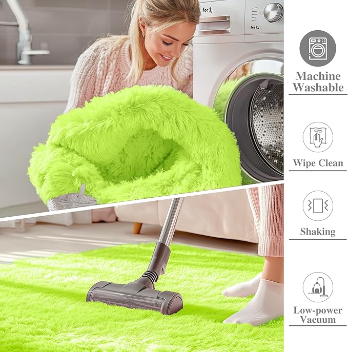 OLANLY 5x7 Machine Washable Large Area Rugs for Living Room, Bedroom, Soft Fluffy Shaggy Bedside Rug, Indoor Floor Carpet for Kids Girls and Boys, Dorms, Nursery, Home Decor Aesthetic, Lime Green