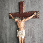 BC Catholic Crucifix Wall Cross, 12" H Jesus Christ Cross Home Decor, Religious Devout Gift, Wood Carve Looking, Hand Painted by Buildclassic