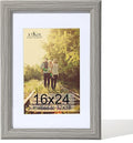 KTKDE 16x24 Picture Frame,Poster Frame Display Pictures 12 x 18 with Mat or 16x24 Without, Tempered Glass, 24 by 16 Gray Wooden Frame Wall Gallery Photo Frame best gift