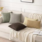 MIULEE Pack of 2 Corduroy Decorative Throw Pillow Covers 16x16 Inch Soft Boho Striped Pillow Covers Modern Farmhouse Home Decor for Summer Sofa Living Room Couch Bed Light Olive Green