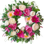 24 Inch Spring Wreaths for Front Door Outside,Artificial Silk Peony Rose Magnolia Spring Summer Wreath with Lavender Greenery | Luxury Summer Wreaths for Front Door-Indoor Outdoor Wreath Decor