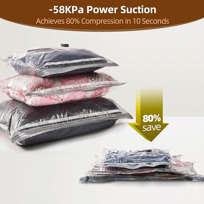 12 Pack Travel Vacuum Bags for Clothing,Compression Seal Packing Cubes for Suitcase Backpack,Vacuum Seal Bags for Clothing,Carry-on Size Space Saver Storage Bags 80% for Travel & Home（No pump）
