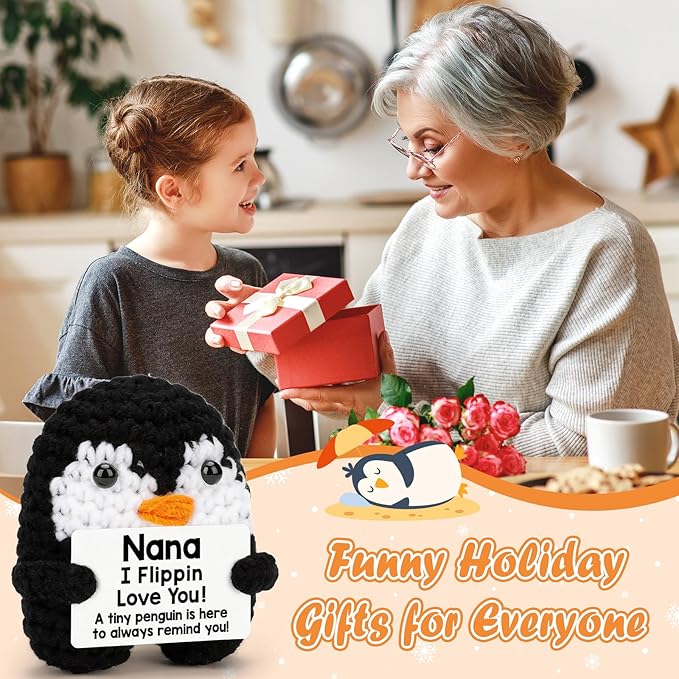Belatelove Nana Gifts for Birthday, Handmade Crochet Mini Penguin Mothers Day Cute Birthday Gifts for Nana from Granddaughter Grandson, Funny I Love You Gift for Grandma Grandmother Gigi Easter Decor