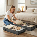 2-Pack Under Bed Storage Containers, 8 Inches Tall Underbed Clothes Storage Organizer Bin with Sturdy Sidewalls/Bottom, Under the Bed Storage Bags 2 Storage Bins, Black