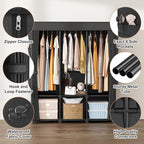 Wardrobe Closet Portable Closets for Hanging Clothes Large Capacity Clothes Rack with Cover, 3 Hanging Rods, 6 Shelves and 8 Pockets, Strong and Stable Free Standing Closet for Bedroom, Black