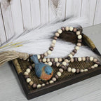 Farmhouse Decor Beads 60in Wooden Bead Garland with Tassels Boho Rustic Home Decor Accent Prayer Country Minimalist Decoration for Wall Hanging Room Table Mantle Shelf