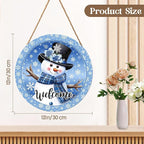 Welcome Winter Snowman Blue Sign for Front Door Christmas Snowflake Wood Door Hanger 12"x12" Holiday Welcome Decorations Rustic Wreath Wall Hanging Decorative for Home Wall Porch Yard Garden