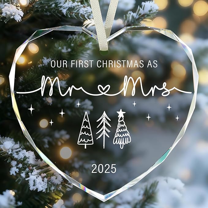 First Christmas Married Ornament 2025, Mr and Mrs Gifts, Wedding Gifts, Bridal Shower Gift Just Married Ornament Gift for Newlywed, Christmas Ornaments 2025 for Couple, Xmas Hanging Ornament