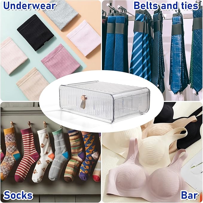 24 Cell Plastic Sock Organizer Underwear Drawer Organizer Acrylic Stackable Storage Drawer Underwear Storage Box with Dividers for Panties Closet Bra Baby Clothes Belts Ties Scarf