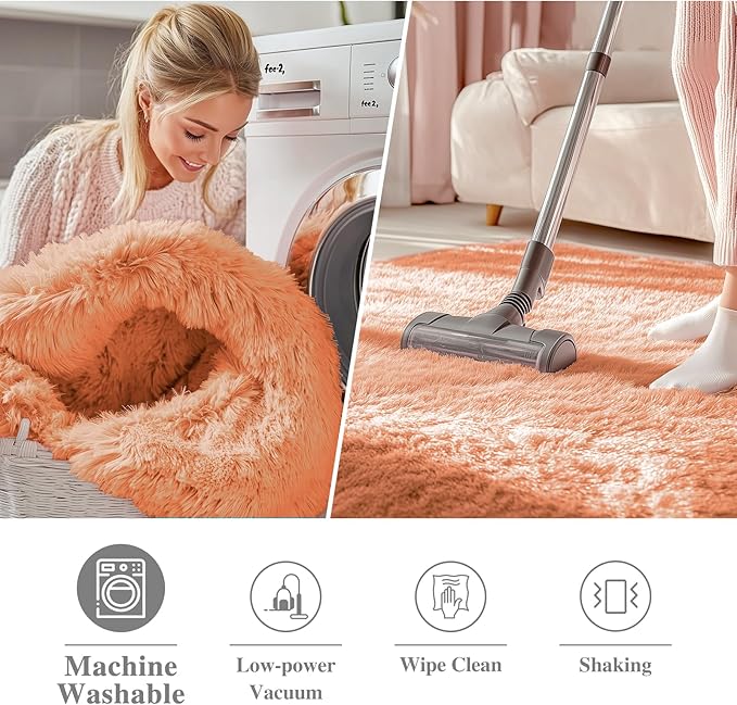 OLANLY Muted Orange Round Rugs for Bedroom - Machine Washable, 3 ft Circle Area Rugs for Living Room, Soft and Fluffy Shaggy Carpet for Teen Girl and Boys, Nursery Rooms, Dorms, Home Decor Aesthetic