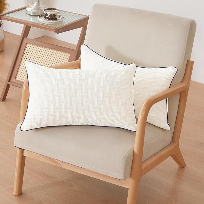 Oubonun 14x20 Pillow Inserts Set of 2 - Rectangle Decorative Throw Pillows for Sofa Couch Bed Living Room Beige 100% Polyester Filling 14 x 20 Inch Lumbar Pillows