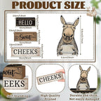 Moucuny 4 Pcs Donkey Bathroom Decor Set Farmhouse Bathroom Decor and Accessories Rustic Hello Sweet Cheeks Wooden Blocks Signs Funny Donkey Toilet Shelf Decoration for Home Office Half Bath