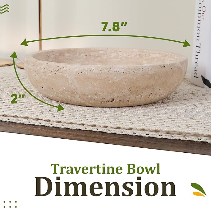 FNTSTICGOODS Travertine Decorative Bowl - 7.8” Diameter & 2” Height - Key Bowl for Entryway Table - Travertine - Organic Modern Centerpiece - Beige/Natural