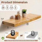 fuqing Live Edge Floating Shelves for Wall 20 inch, 8 Inch Deep Solid Elm Wood Floating Wall Shelves - Rustic Wooden Shelves with Invisible Brackets for Living Room Bedroom Kitchen, 2 Pack, Natural