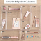 STORi SimpleSort 2-Piece Stackable Clear Drawer Organizer Set | 12" x 9" x 2" Rectangle Trays | Wide Makeup Vanity Storage Bins and Office Desk Drawer Dividers | Made in USA