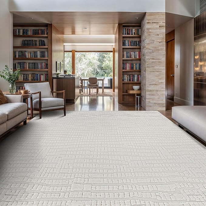 Modern Micro Loop Indoor Area Rugs for Living Room Bedroom Kitchen Geometric Pebble White 5x7 Luxury Durable Low and High Pile Non-Shedding Stain Resistant Soft Area Carpet 5 x 7