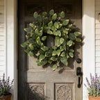 26" Green Hibiscus & Eucalyptus Leaf Wreath for Front Door - Large Artificial Greenery Outdoor Wreath for Porch, Window, Farmhouse, Home, Holiday, Hanging Decor - Spring, Summer, Fall, All Seasons