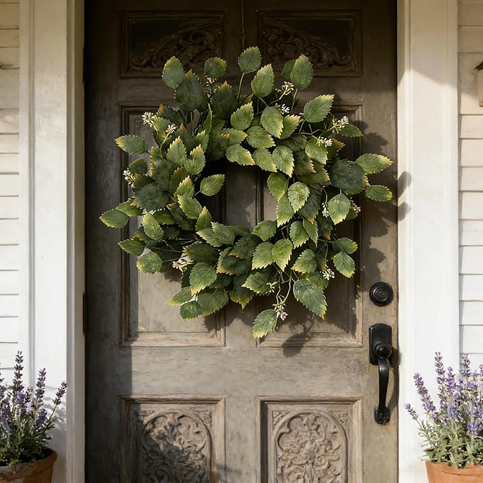 26" Green Hibiscus & Eucalyptus Leaf Wreath for Front Door - Large Artificial Greenery Outdoor Wreath for Porch, Window, Farmhouse, Home, Holiday, Hanging Decor - Spring, Summer, Fall, All Seasons