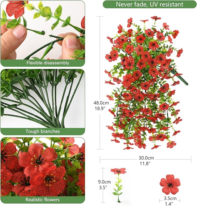 INQCMY 2Pcs Artificial Fake Hanging Flowers for Outdoors UV Resistant Artificial Plants for Spring Summer Decor Look Real Faux Flowers for Outside Home Planter Porch Patio Decor