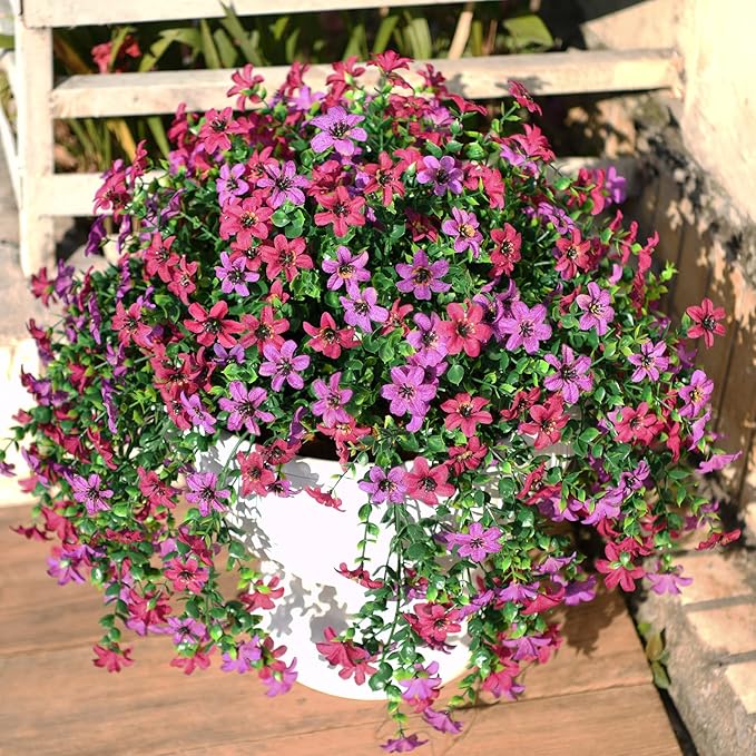 Homsunny Artificial Faux Hanging Flowers Plants for Outdoor Summer Decoration, 2 PCS Fake Silk Flowers for Outside Daisy Planter UV Resistant Look Real for Patio Porch Home Decor(Mix Purple)