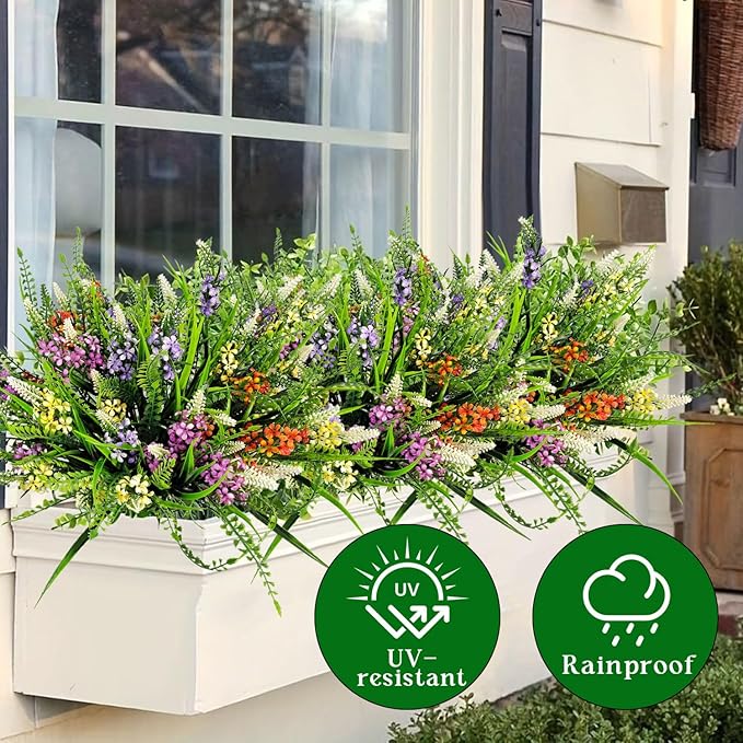 8 Bundles Artificial Flowers for Outdoors Faux Plants Greenery Shrubs UV Resistant for Porch Balcony Patio Garden Home Decor