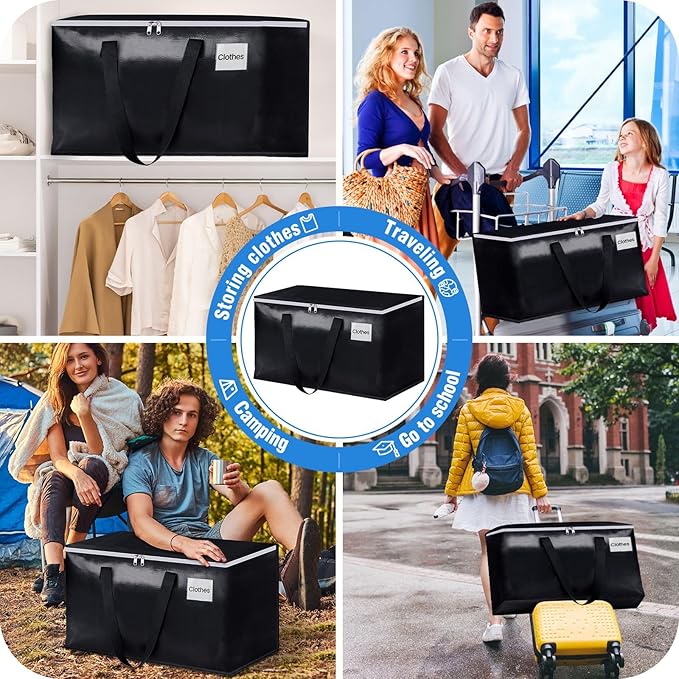 BlissTotes Moving Bags, Heavy Duty Moving Boxes with Zippers Top and Sturdy Handles, Storage Bags for Space Saving and Packing, Collapsible Moving Supplies, Storage Totes (76L, 8-Pack, Black)
