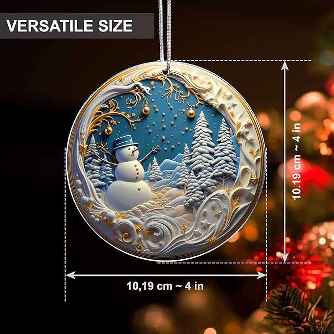 Jabihome Christmas Ornaments 2025, Exchange for Women, Men, Collectible Dated Year Ornaments for Tree, Unique Acrylic Suncatcher, Printed Stained Glass Effect Decor (Snowman Stars)