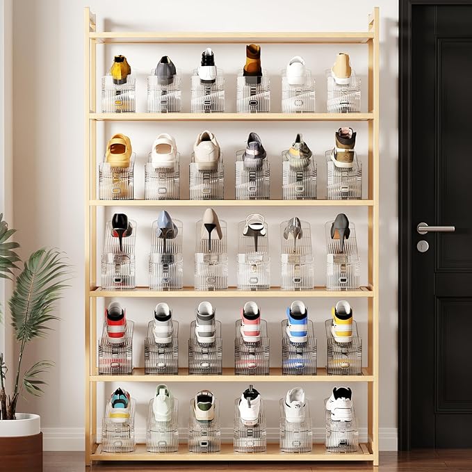 10Pack Shoe Slot Organizer Clear Shoe Stackers Organizers for Closet Space Saver 50% Shoes Display Shelf Rack Holders Zapateras Organizers