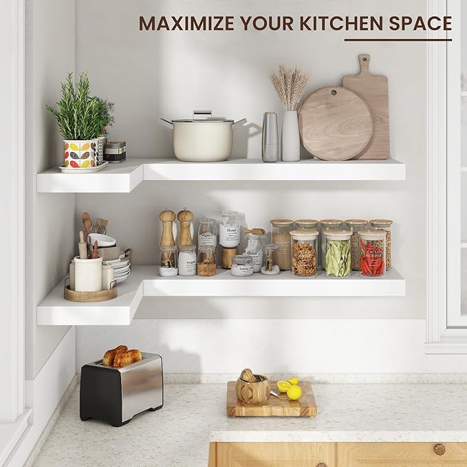 Venusmiles Floating Shelves for Wall, 40" W x 12" D x 2" H, 2 Pack of Long Wall Mounted Engineered Wood Shelves with Invisible Brackets for Living Room, Bedroom, Bathroom, Kitchen Decor, White