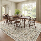 Washable 9x12 Area Rugs for Living Room, Boho Non-Slip Vintage Distress Lager Rugs for Bedroom Dining Room Nursery Office, 0.3" Neutral Oriental Throw Thin Carpet, Beige/Rust/Green/Multi