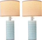 Reaketon 20.5" Modern Ceramic Table Lamps for Bedroom Set of 2, Bedside Lamps for Night Stands with Beige Lampshade, Farmhouse Table Lamp for Living Room Office Dorm, Sky Blue