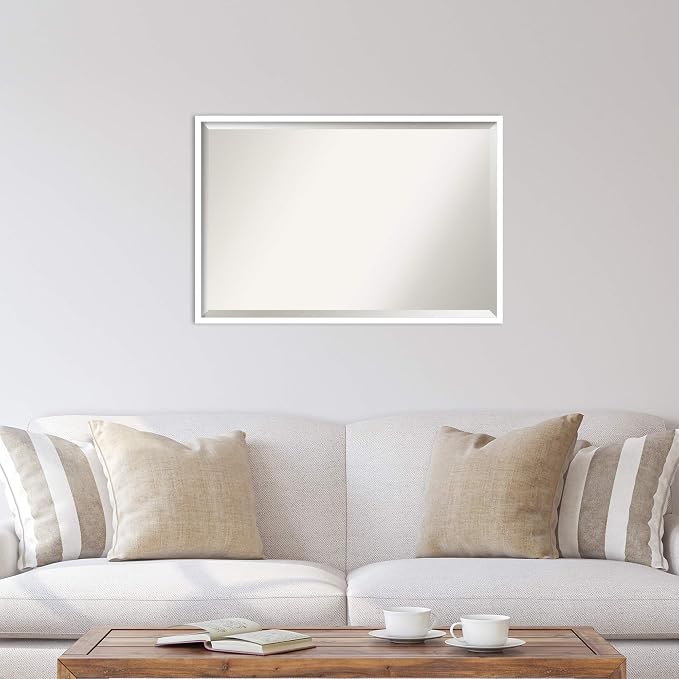 Amanti Art White Wall Mirror 25x37 Svelte White Rectangle Bathroom Mirror for Wall Decor Living Room, Large Modern Wood Frame, Hangs Horizonally and Vertically, Bathroom Decor, Beveled Edge