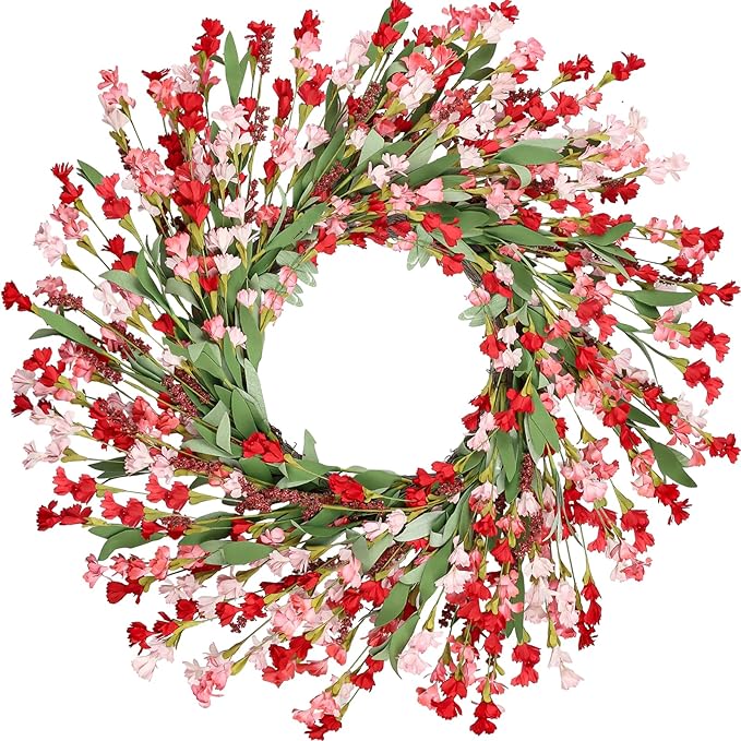 Artgar Front Door Wreath 26 Inch Spring/Summer Wreaths for Front Door, Front Door Wreaths for All Seasons for Indoor Outdoor Home Office Wall Window Wedding Farmhouse Decor (Red Pink)