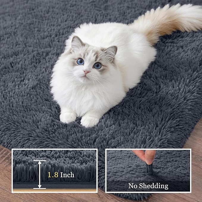 6x9 Area Rugs for Living Room Bedroom: Ultra Soft Fluffy Shag Rug Upgrade Non-Slip Non-Shedding Large Fuzzy Plush Carpet Indoor Floor Carpets for Kids Room Playroom Nursery Dorms Home Decor Grey