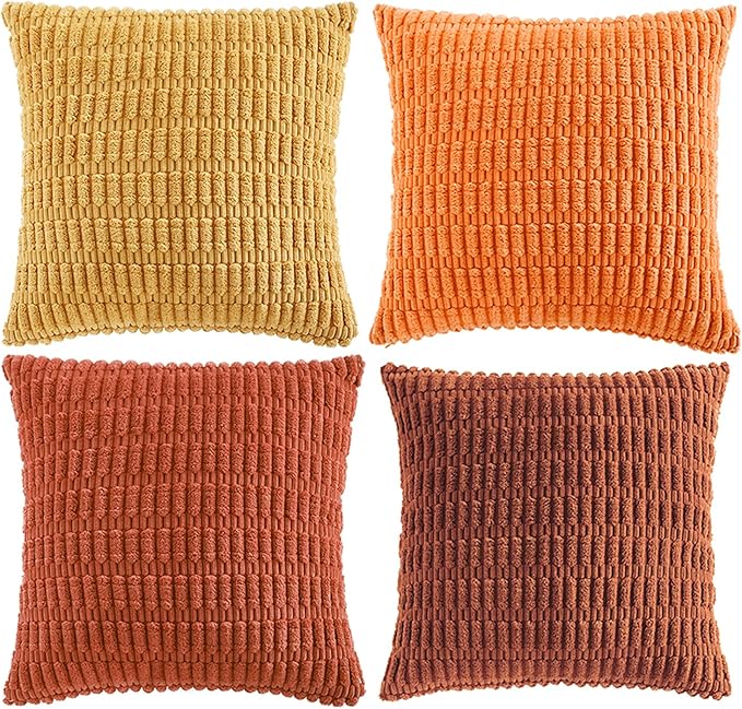 Fancy Homi 4 Packs Decorative Throw Pillow Covers for Living Room Couch Bed, Modern Farmhouse Boho Home Décor Accent Cushion Case, 24" x 24", Burnt Orange Series