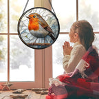 Stained Glass Window Hanging - Orange Grey Robin Sun Catcher for Door Garden Home Decor Bird Lovers Suncatcher Christmas Mother's Day Birthday Gifts for Women Men Mom Nana 7.8 in