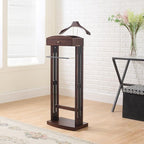 Proman Products Milan Valet Stand with Drawer, Top Tray, Contour Hanger, Trouser Bar, Tie & Belt Hooks and Shoe Rack - VL16226, Dark Walnut
