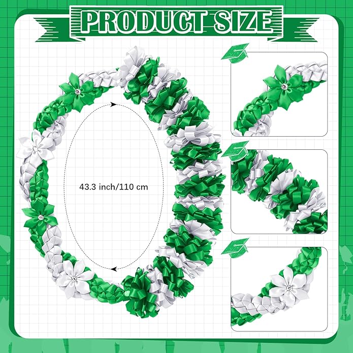 Canlierr Graduation Leis Class of 2026 Grad Ribbon Leis Double Braided Necklace Hawaiian Flower Garland with Heart Kukui Nut for Man Woman Graduation Party Supplies