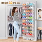 30 Pairs Over the Door Shoe Organizer, Breathable Mesh Pocket Hanging Shoe Storage for Closet, 10-Tier Door Shoes Rack, Handing Shoes Holder Fit All the Family's Sneakers, Boots, Heels, Light Grey