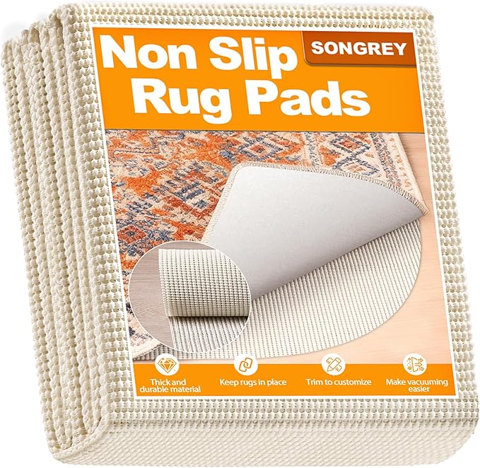 Songrey Non-Slip Rug Pad Round 6 FT, Extra Thick Carpet Pads for Hard Surfaces, Prevents Sliding and Secures Rugs, Provides Floor Protection with Comfort Cushioning
