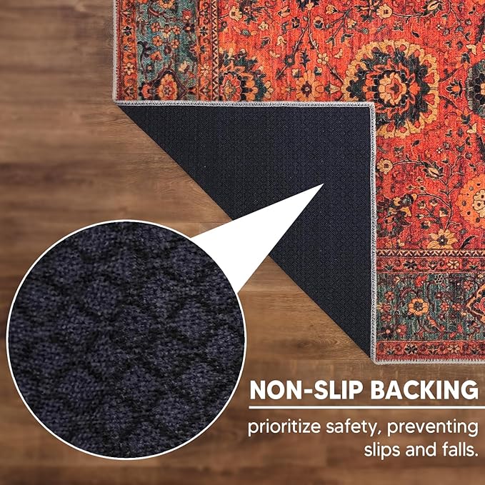 Keen Home Design 8x10 Rug - Machine Washable Area Rug with Non-Slip Backing, Ideal for Living Room, Dining Room, Bedroom - Vintage, Easy Clean, Durable, Low Pile Rug - (8' x 10')